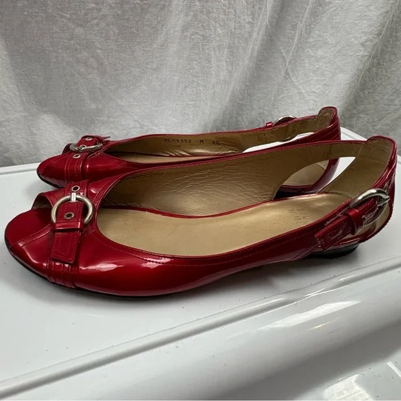 STUART WEITZMAN Chitchat Peep Toe Women’s 7.5 Red Patent Leather Flats - Picture 5 of 10